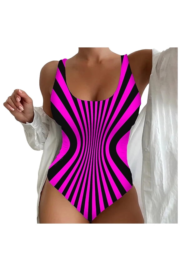 Women's One Piece Swimsuit High Neck Cutout Ribbed Texture Back Hook Hollow Wrapped[Hot Pink,XL]