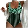 thumbnail image 1 of Huesdet Women's One Piece Swimsuit Striped V Neck Cross Back Beach Swimwear Bathing Suits[Green,M], 1 of 5