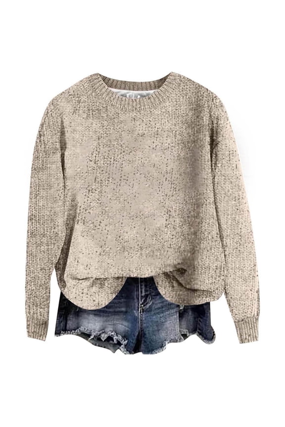 Women's Oversized Long Sleeve Sweaters 2024 Fall Crewneck Color Block Loose Ribbed Knit Pullover Tops(Khaki,L)