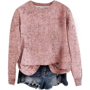 Huesdet Women's Oversized Long Sleeve Sweaters 2024 Fall Crewneck Color Block Loose Ribbed Knit Pullover Tops(Pink,M)
