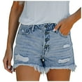 thumbnail image 1 of Huesdet Women's Ripped Denim Jean Shorts Mid Rise Summer Hot Raw Hem Casual Shorts Light Blue,XXL, 1 of 9