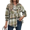thumbnail image 1 of Huesdet Women's Roll Up Sleeve Button up Shirt Top Long Sleeve Plaid Print Blouse Green,M, 1 of 5