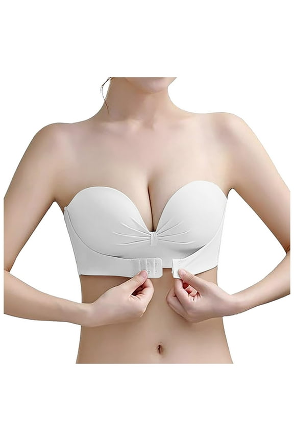 Women's Seamless Bandeau Unlined Underwire Minimizer Strapless Bra for Large Bust(White,34)
