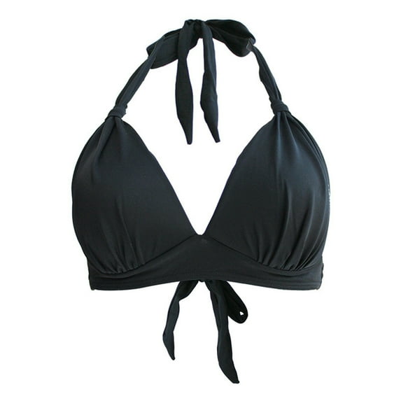Huesdet Women's Sexy V Neck Twist Front Criss Cross Back Lace Up Ruched Push Up Supportive Swimsuit Bikini Tops Only(Black,XL)