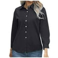 thumbnail image 1 of Huesdet Women's Striped Button Up Shirts Puff Sleeve Oversized Blouses Boyfriends Loose Tunics Business Work Tops(Black,M), 1 of 4