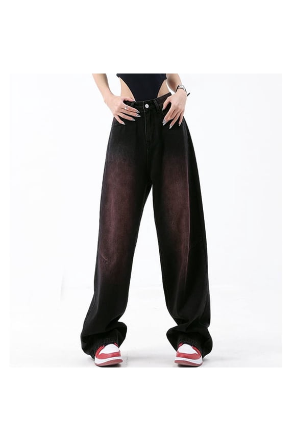 Women's Wide Leg Boyfriend Jeans Straight Leg Denim Pants High Rise Baggy Jeans Casual Loose Jeans(Black,XXL)