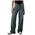 thumbnail image 1 of Huesdet Women's Wide Leg Boyfriend Jeans Straight Leg Denim Pants High Rise Baggy Jeans Casual Loose Jeans(Blue,L), 1 of 9