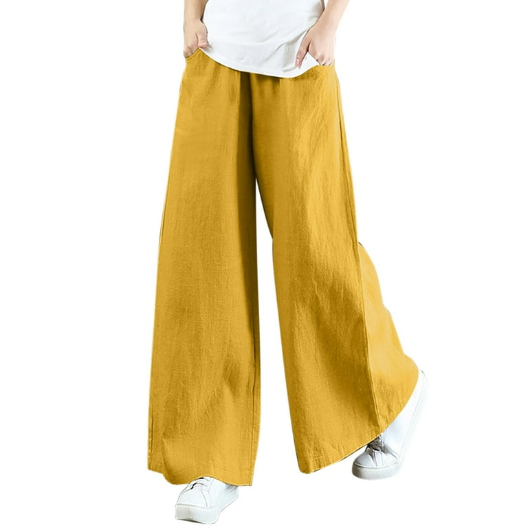 Huesdet Women's Wide Leg Linen Pants Dressy Casual Elastic