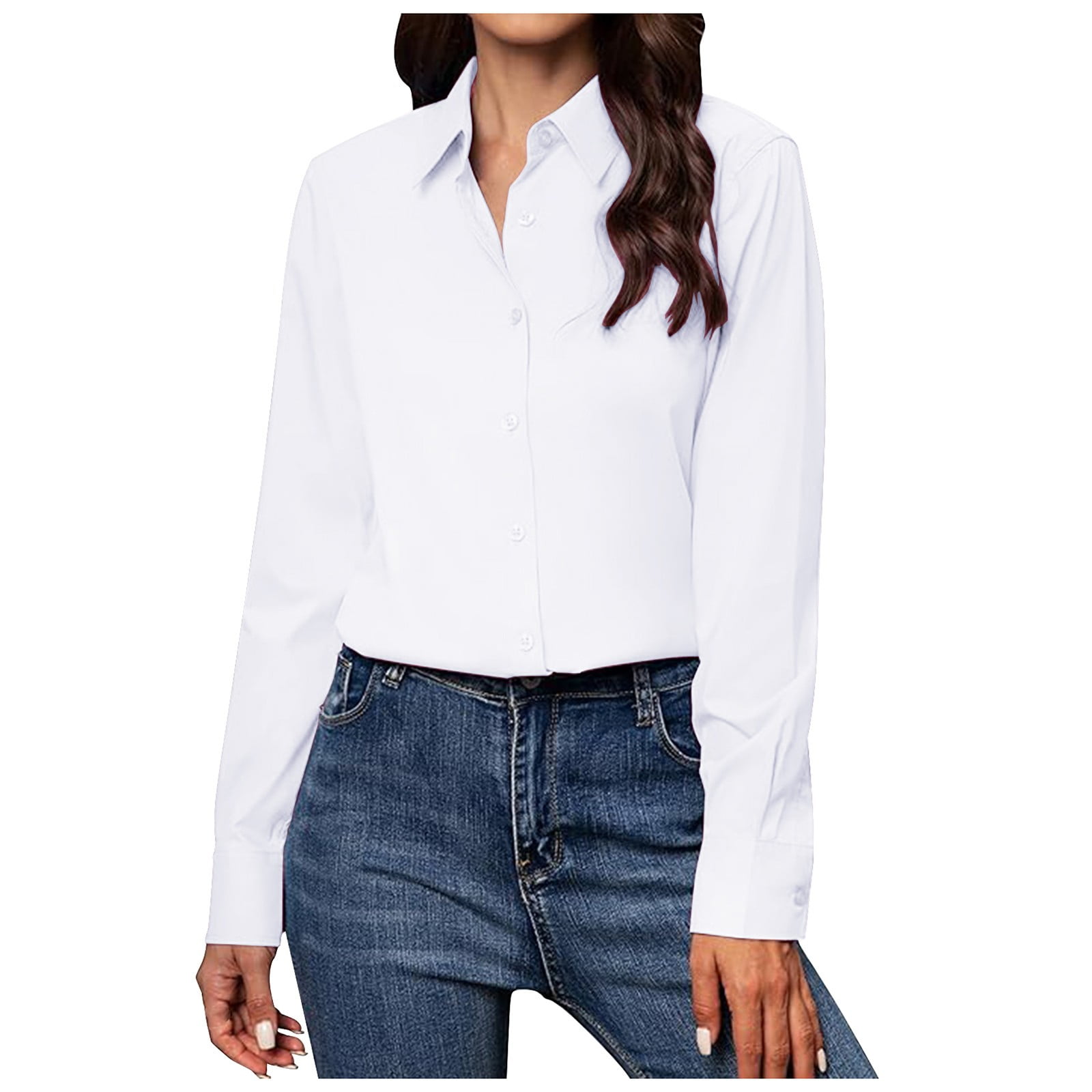 Huesdet Womens Button Up Shirt Long Sleeve Work Dress Shirts, V Neck ...