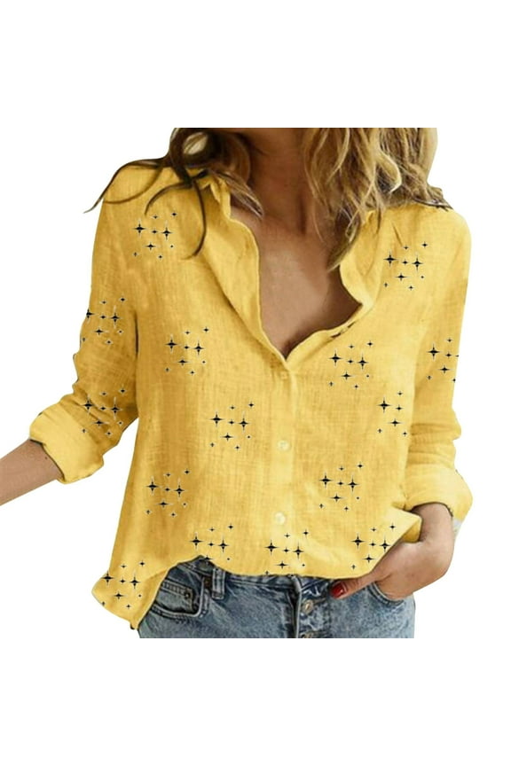 Womens Button Up Shirts V Neck Rolled Up Long Sleeve Tops Elegant Dressy Blouses Business Casual Outfits(Light Yellow,XL)