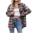 thumbnail image 1 of Huesdet Womens Button up Flannel Shirts Long Sleeve Plaid Shackets Business Casual Blouse Top Pink,XL, 1 of 9