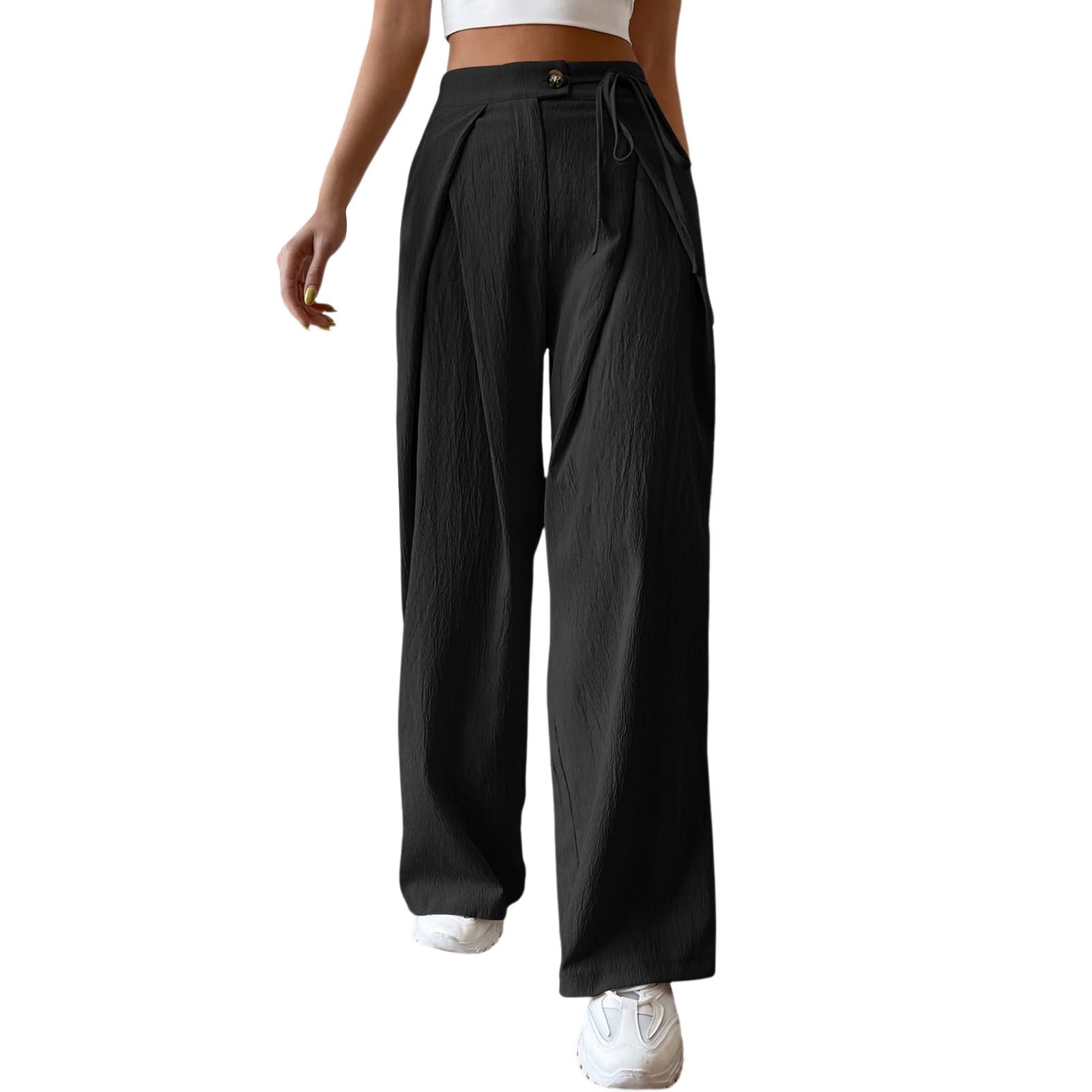 Huesdet Womens Linen Pants Wide Leg Palazzo Lounge Pant High Waisted