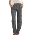 thumbnail image 1 of Huesdet Womens Pants Elastic Waist Long Straight Pants Casual Cotton and Linen Solid Drawstring Wide Leg Trousers With Pockets(Dark Gray,L), 1 of 4