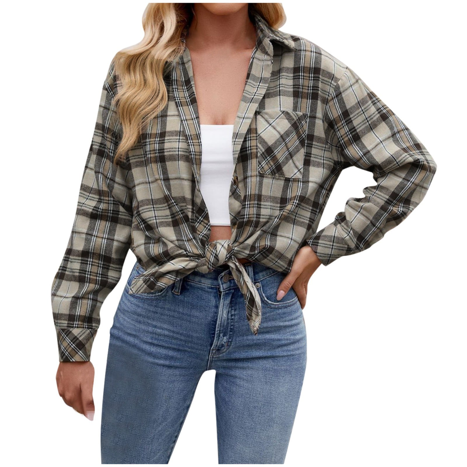 Women Summer Casual Plaid Cotton T-Shirt