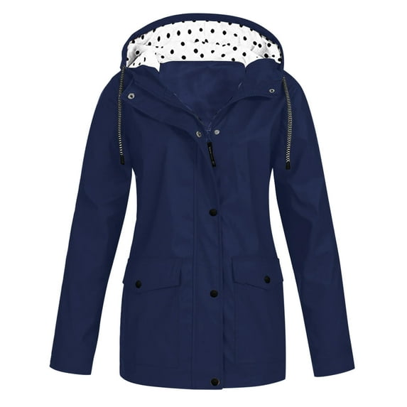 Huesdet Womens Rain Coat Waterproof Active Outdoor Rain Jacket Lightweight Zip Up Summer Fall Raincoat Windbreaker With Hood(Navy,S)