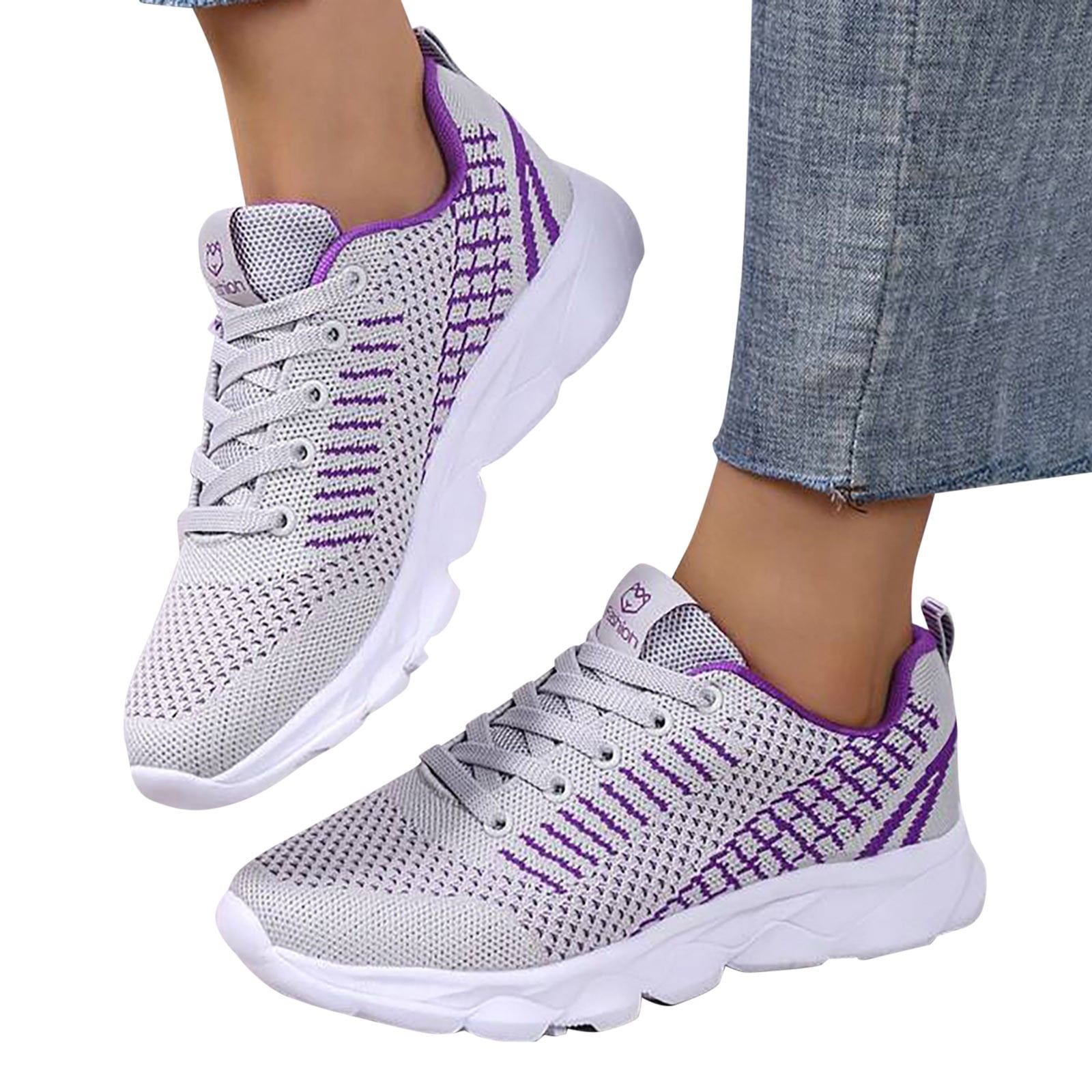 Womens Running Shoes Tennis Walking Fashion Sneakers Breathable Non Slip Gym Sports Work Trainers Purple,7