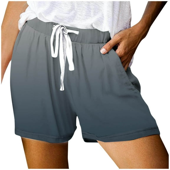 Huesdet Womens Shorts Casual Plus Size Summer Drawstring Elastic Waist Comfy Short with Pockets Lightweight Trendy Loose Pants(Navy,XXL)