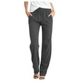 thumbnail image 1 of Huesdet Womens Slacks Cotton Linen Pants Elastic High Waist Wide Leg Palazzo Straight Leg Pants Casual Loose Trousers with Pockets(Grey,M), 1 of 5