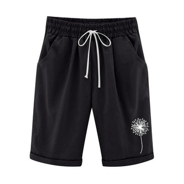 Huesdet &nbsp;Bermuda Shorts for Women Summer Comfy Cotton Linen Shorts Knee Length Lounge Shorts with Pockets(Black,3XL)