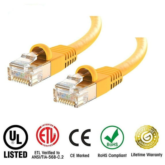 Huetron™ 5-Pack Cat 5e Ethernet Snagless RJ45 Patch Computer LAN Network Cord Cable (35 ft/YELLOW))