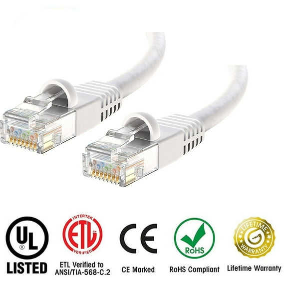 Huetron™ 5-Pack Cat 5e Ethernet Snagless RJ45 Patch Computer LAN Network Cord Cable (6 ft/WHITE))