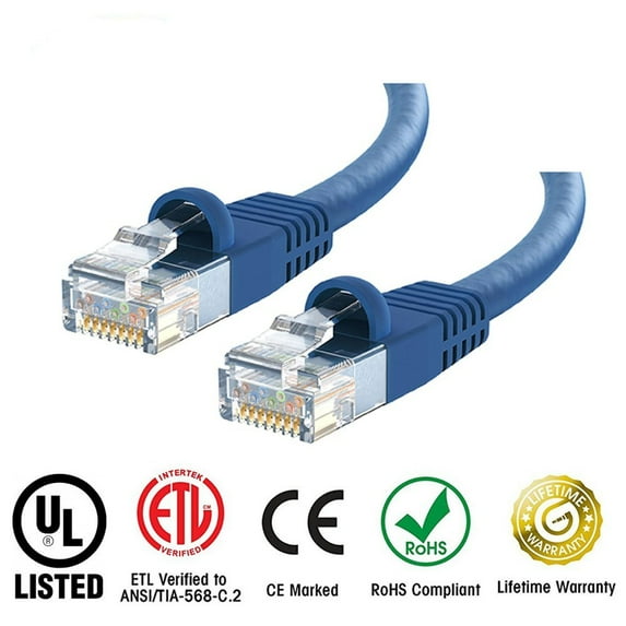 Huetron™ 50-Pack Cat 5e Ethernet Snagless RJ45 Patch Computer LAN Network Cord Cable (7 ft/BLUE))