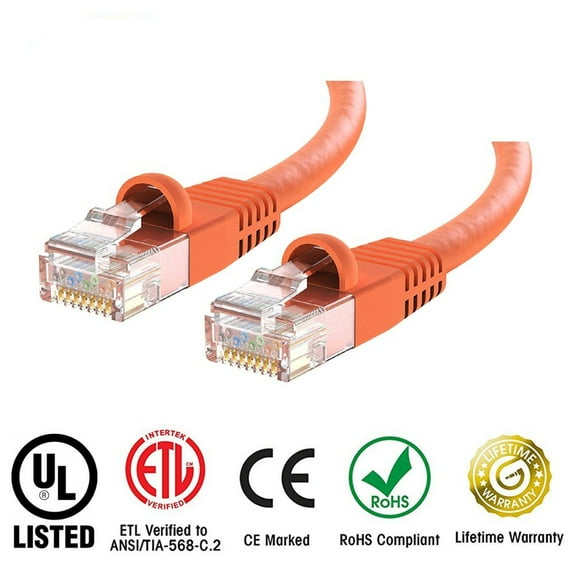 Huetron™ Cat 5e Ethernet Snagless RJ45 Patch Computer LAN Network Cord Cable (10 ft/ORANGE))