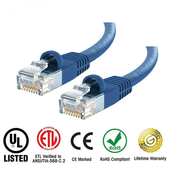 Huetron™ Cat 6 Ethernet Cable Cat6 Snagless Patch 8 Feet - Computer LAN Network Cord, BLUE