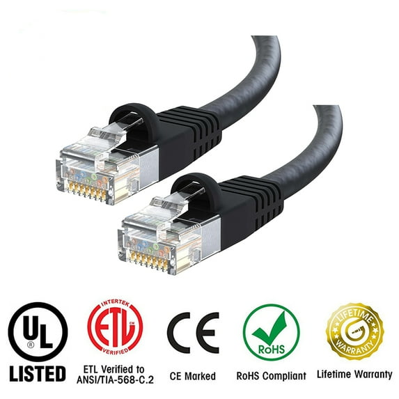 Huetron™ Cat 6 Ethernet Cable Cat6 Snagless Patch 9 Feet - Computer LAN Network Cord, BLACK