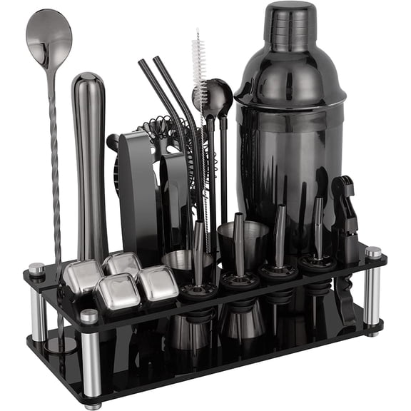 Huewind Cocktail Shaker Set, 24-Piece Stainless Steel Bartender Kit Professional Bar Tools with Acrylic Stand & Cocktail Recipes Booklet