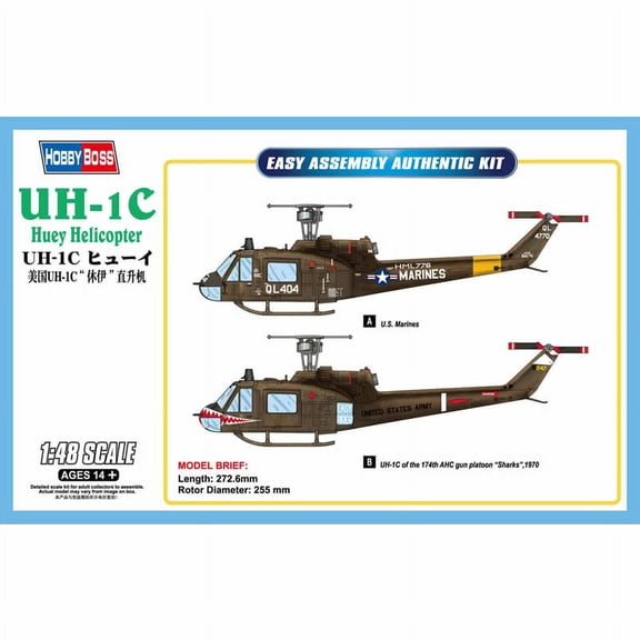 Huey UH-1CHelicopter 1/48 Scale Plastic Model Kit Hobby Boss