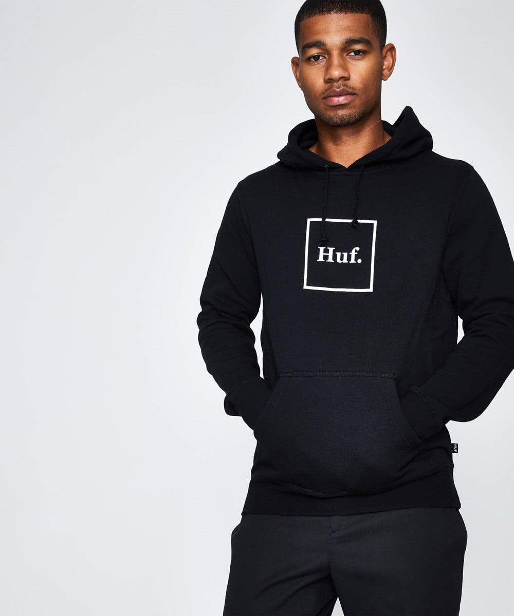 Huf Box Logo Mens Pullover Hoodie - Black Size Medium