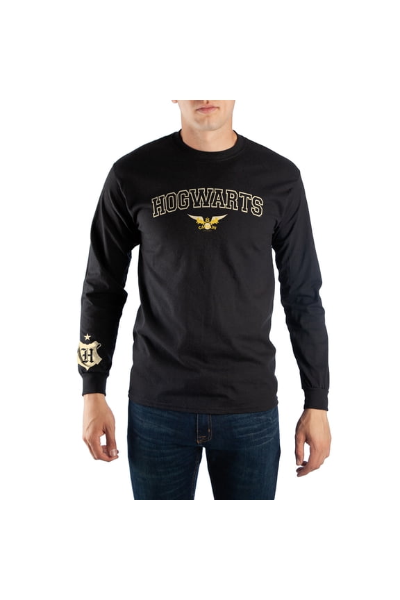 Hufflepuff Hogwarts Mens Quidditch Captain Black Long Sleeve Shirt- Medium