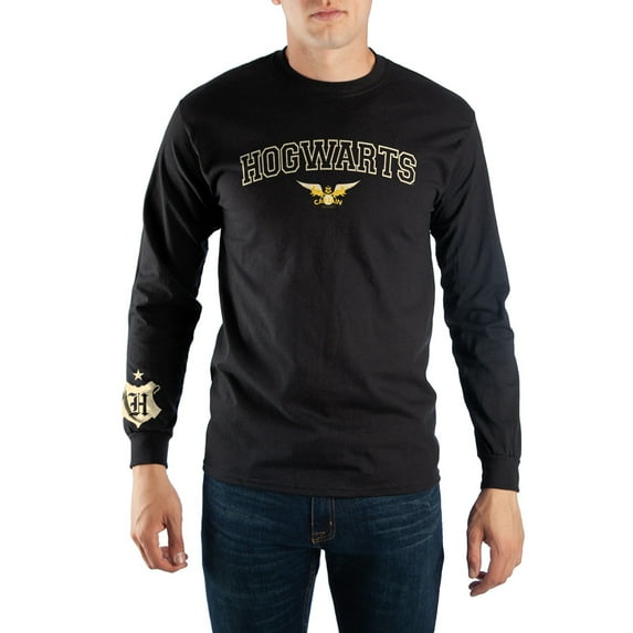 Hufflepuff Hogwarts Mens Quidditch Captain Black Long Sleeve Shirt- Medium