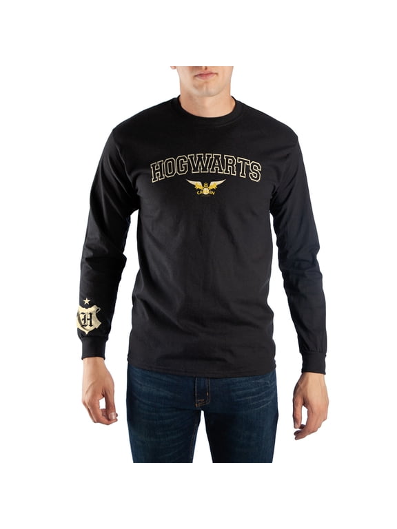 Hufflepuff Hogwarts Mens Quidditch Captain Black Long Sleeve Shirt- Medium