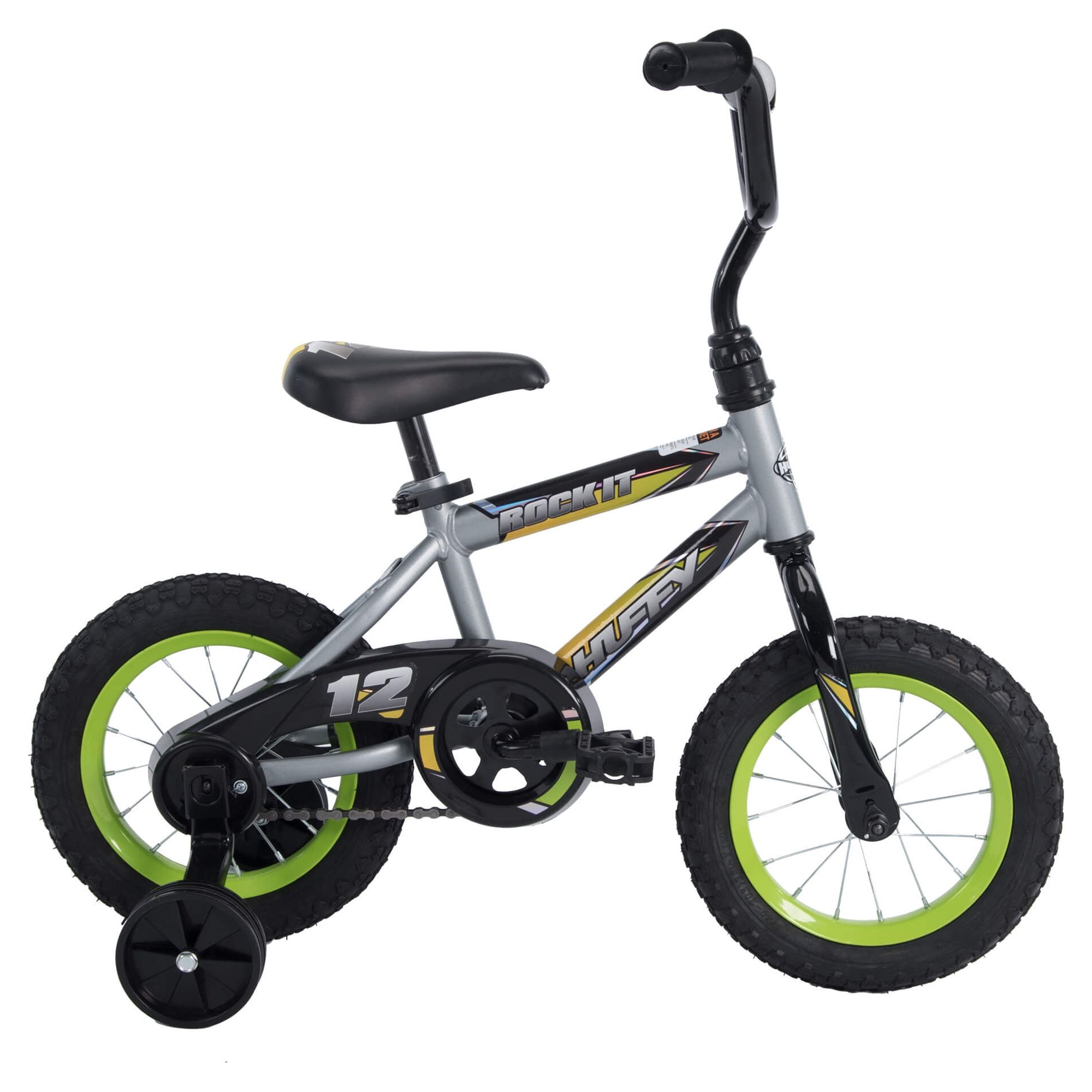 Huffy 12 in. Rock It Kids Bike, for Boys Ages 3 and up Years, Child, Grey Matte and Lime - image 1 of 9