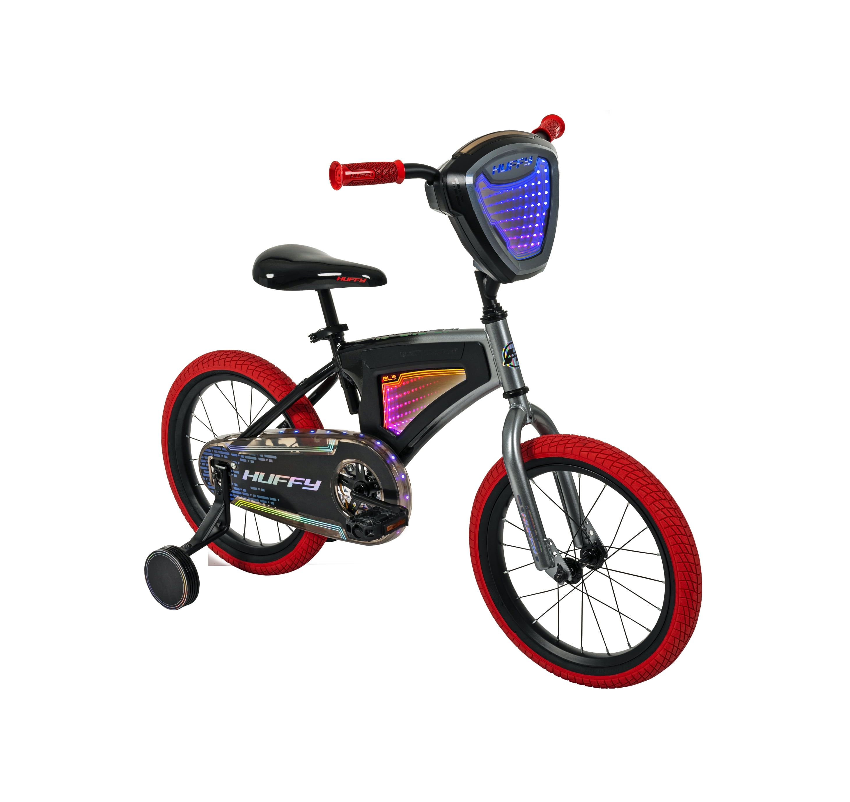 Huffy 16" Electro-Light Kids' Bike, Fits Riders 42" - 48", Grey/Red, Kids, Unisex