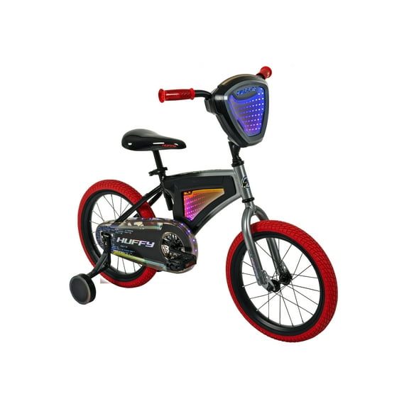 Huffy 16" Electro-Light Kids' Bike, Fits Riders 42" - 48", Grey/Red, Kids, Unisex
