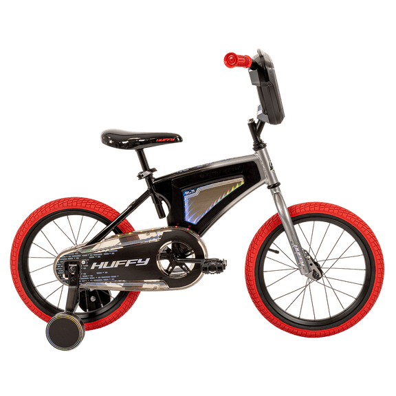 Huffy 16" Electro-Light Kids' Bike, Fits Riders 42" - 48", Grey/Red, Kids, Unisex