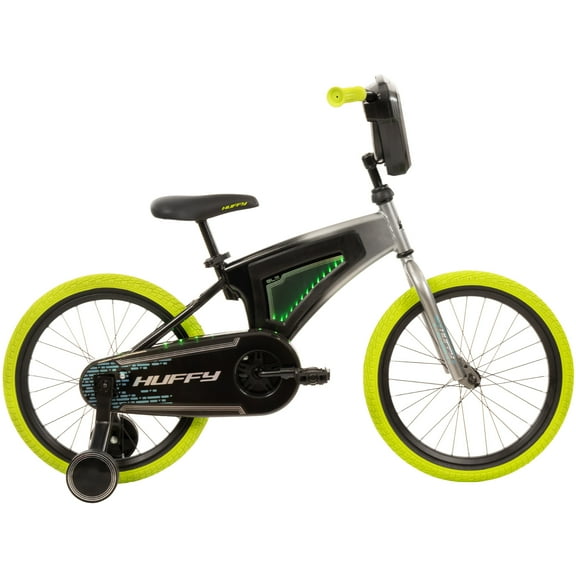 Huffy 18" Electro-Light Kids' Bike, Fits Riders 42" - 49", Grey/Green, Kids, Unisex