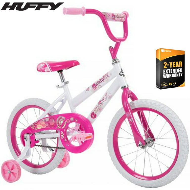 Huffy 21810 So Sweet 16 Inch Kids Bike Training Wheels White Pink Bundle with 2 YR CPS Enhanced Protection Pack Walmart