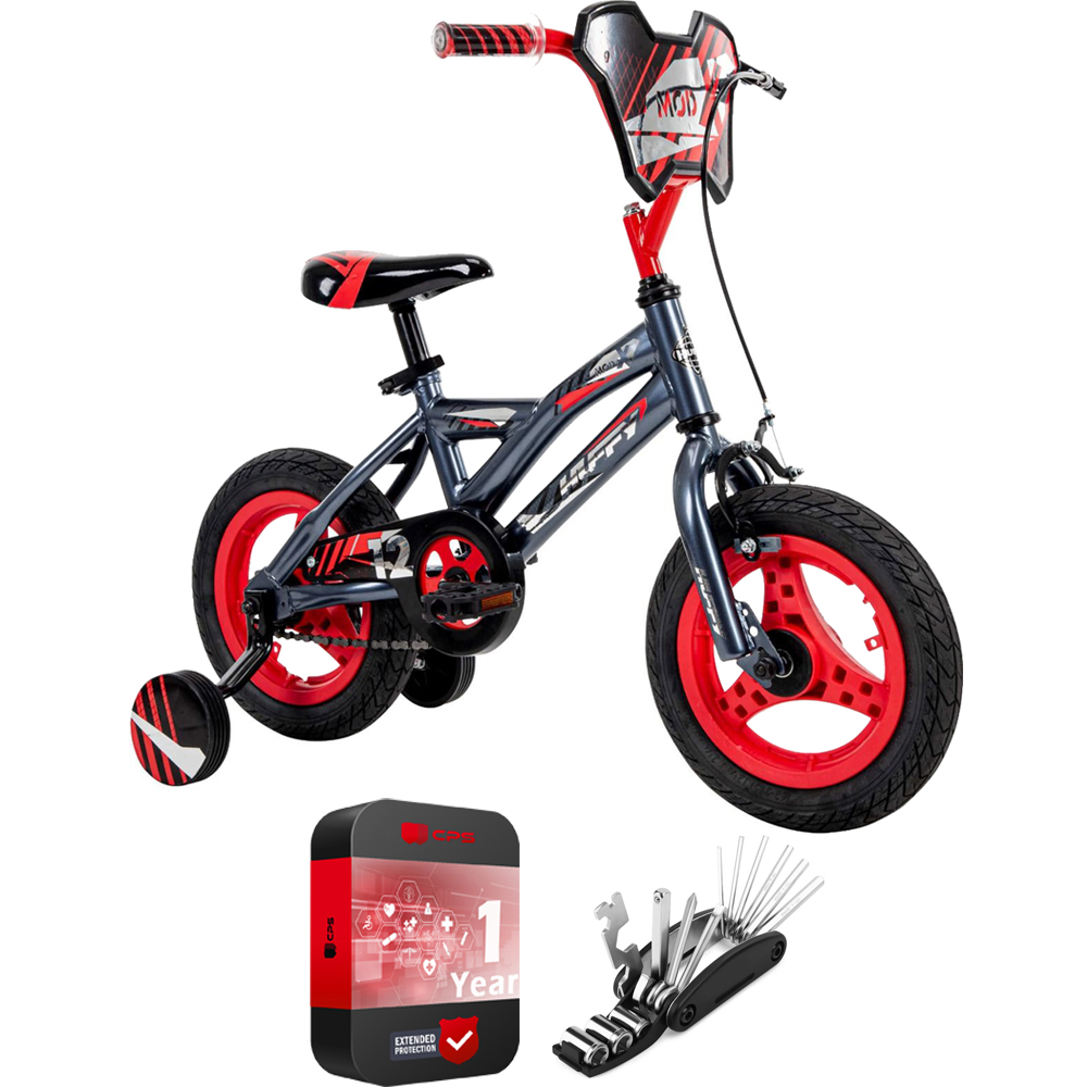 Huffy 22900 Mod X Kids 12inch Bike Grey Bundle with Deco Gear 16in1