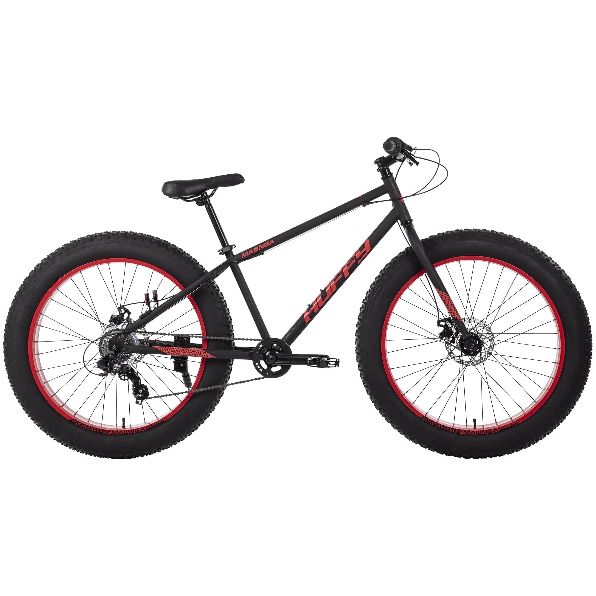 Huffy 26" Maunga Fat Tire Mountain Bike, Fits Riders 60"+, Black/Red, Adult, Unisex