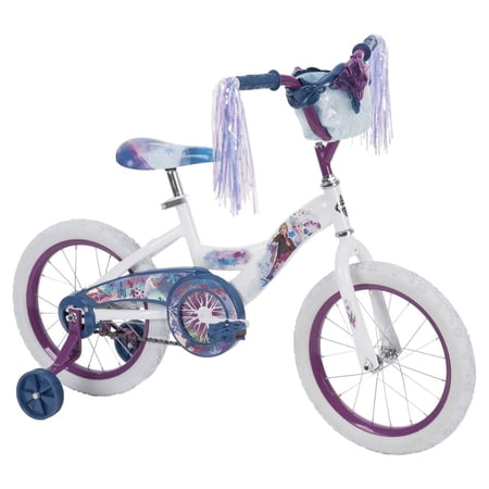 Huffy Frozen 2 16-Inch Kids Toddler Boys and Girls Ages 4-8 Training Wheel Coaster Bike Bicycle with Handlebar Bag and Streamers, Purple