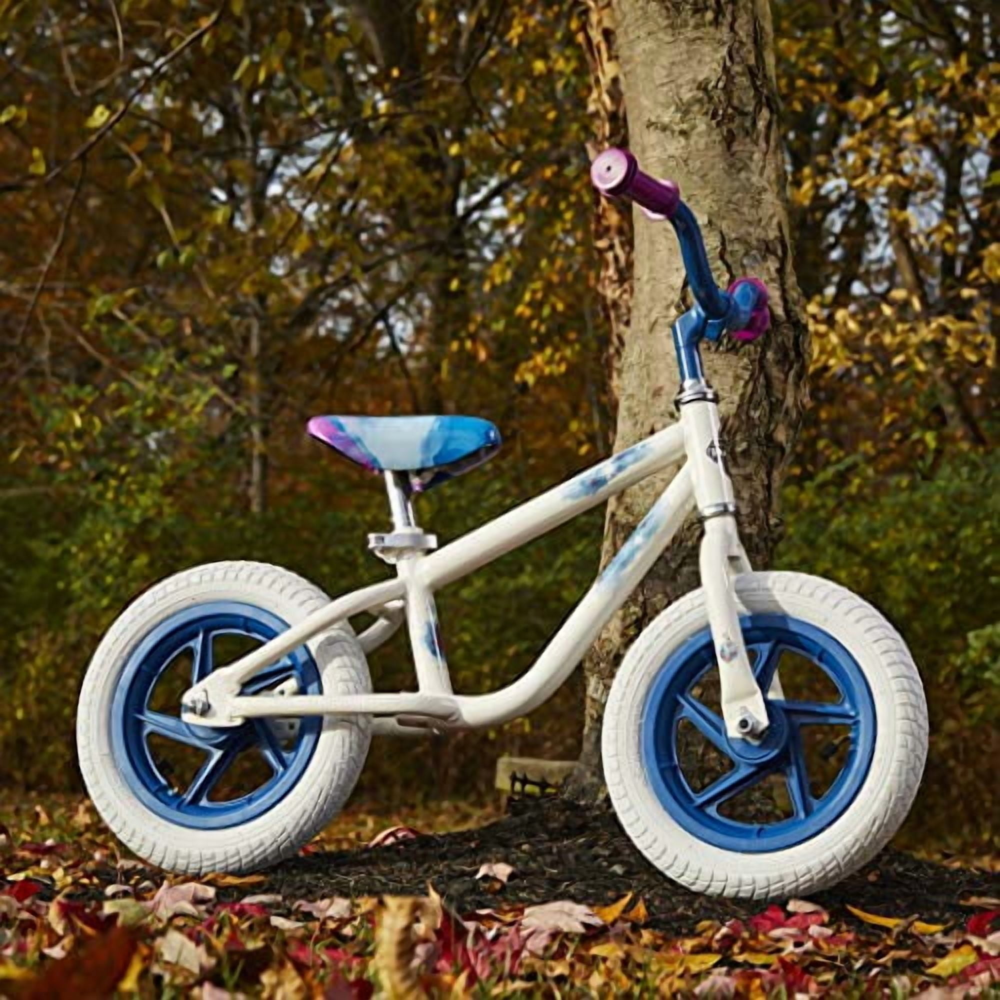 Huffy Frozen 2 Balance Bike for Toddler & Kids, Elsa Graphics, Purple, White, 12 inch