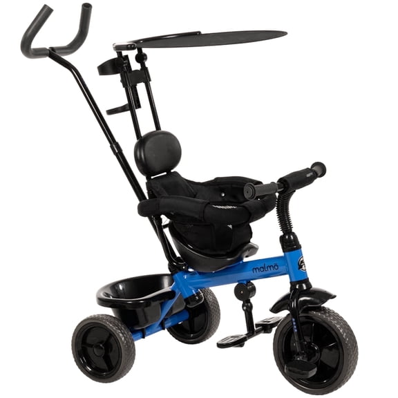 Huffy Malmo 4-in-1 Push Tricycle, Fits Riders 33"+, Blue/Black, Kids, Unisex