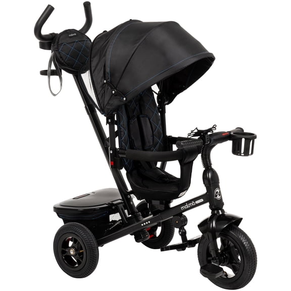 Huffy Malmo Ultra 4-in-1 Push Tricycle, Fits Riders 33"+, Matte Black, Kids, Unisex