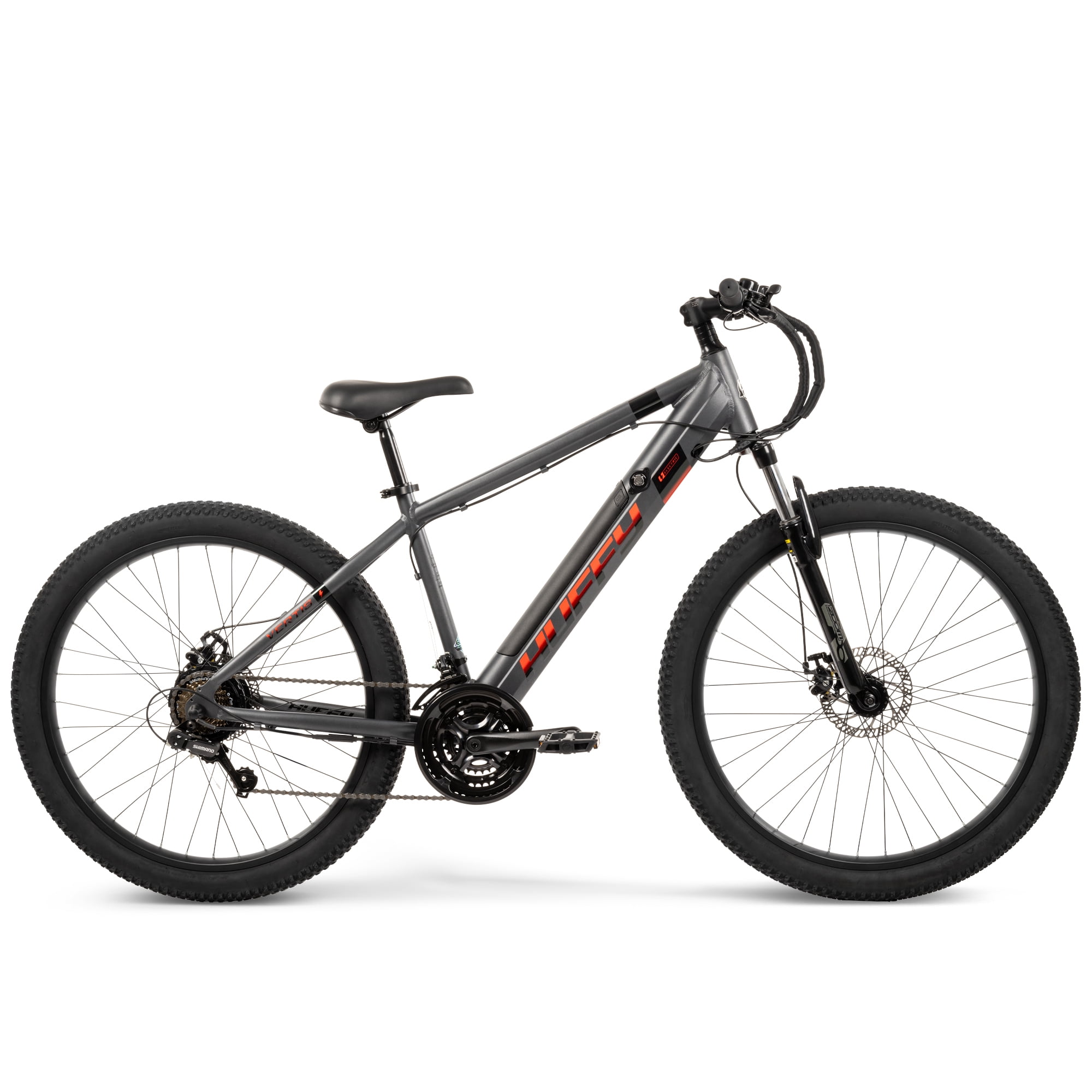 Huffy Vertis 27.5 Inch Electric Mountain Bike, Fits Riders 60+, Gray, Unisex Adult