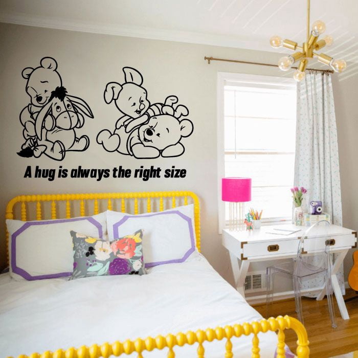 A Hug Is Always The Right Size Winnie The Pooh Pooh Bear Quote Silhouette Vinyl Sticker Wall Art Decoration Decal For Kids Baby Girl Baby Boy Room Home Room Wall Sticker Decorations Size (20x20 inch)