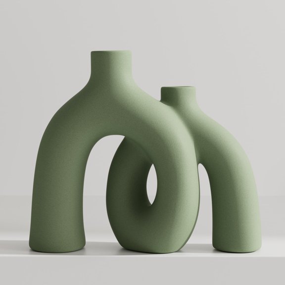 Hug Donut Decorative Vase Set - Modern Nordic Boho Style Vases Home Decor, Matte Ceramic Decorations for Living Room Shelf, Bookshelf Mantle Entryway Table or Console Décor